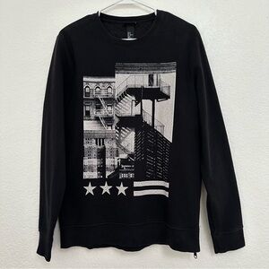 H&M Black Crewneck Sweater with Graphic Print